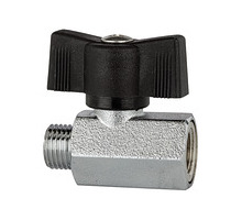 373.11  Mini-Kugelhahn, sandgestrahlt, Messing vernickelt, mit Flügelgriff, G 1/4 IG/AG