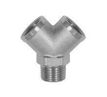 255.038  Verteiler, 2-fach, R 3/8 außen, Abgänge 2x G 3/8 innen, Messing vernickelt