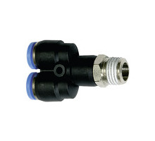 134.014-12  Y-Steckverschraubung, Blaue Serie, drehbar, R 1/4 außen, Dmr. 12 mm