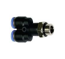 133.005-6  Y-Steckverschraubung, Blaue Serie, drehbar, M5 außen, Dmr. 6 mm