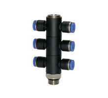 177.012-12  T-Mehrfachverteiler, Blaue Serie, 6-fach, drehbar, G 1/2 außen, Dmr. 12 mm