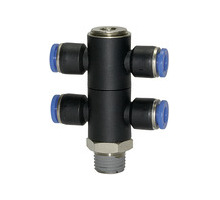 174.014-12  T-Mehrfachverteiler, Blaue Serie, 4-fach, drehbar, R 1/4 außen, Dmr. 12 mm