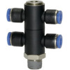 174.012-12  T-Mehrfachverteiler, Blaue Serie, 4-fach, drehbar, R 1/2 außen, Dmr. 12 mm