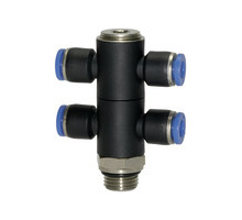 176.014-4  T-Mehrfachverteiler, Blaue Serie, 4-fach, drehbar, G 1/4 außen, Dmr. 4 mm