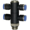 176.012-12  T-Mehrfachverteiler, Blaue Serie, 4-fach, drehbar, G 1/2 außen, Dmr. 12 mm