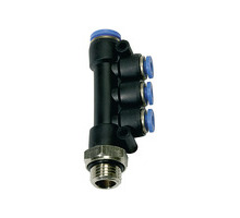 146.0184  T-Mehrfachverteiler, Blaue Serie, drehbar, G 1/8 außen, Dmr. 4x4
