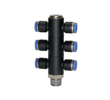 175.014-10  T-Mehrfachverteiler, Blaue Serie, 6-fach, drehbar, R 1/4 außen, Dmr. 10 mm