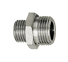 252.34-E  Doppelgewindenippel, value line, G 1/8, G 1/4, SW 17, Messing vernickelt