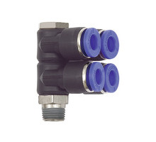 215.012-12  L-Mehrfachverteiler, Blaue Serie, 4-fach, drehbar, R 1/2 außen, Dmr. 12 mm