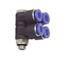 214.012-12  L-Mehrfachverteiler, Blaue Serie, 4-fach, drehbar, G 1/2 außen, Dmr. 12 mm