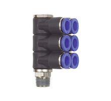 226.014-10  L-Mehrfachverteiler, Blaue Serie, 6-fach, drehbar, R 1/4 außen, Dmr. 10 mm